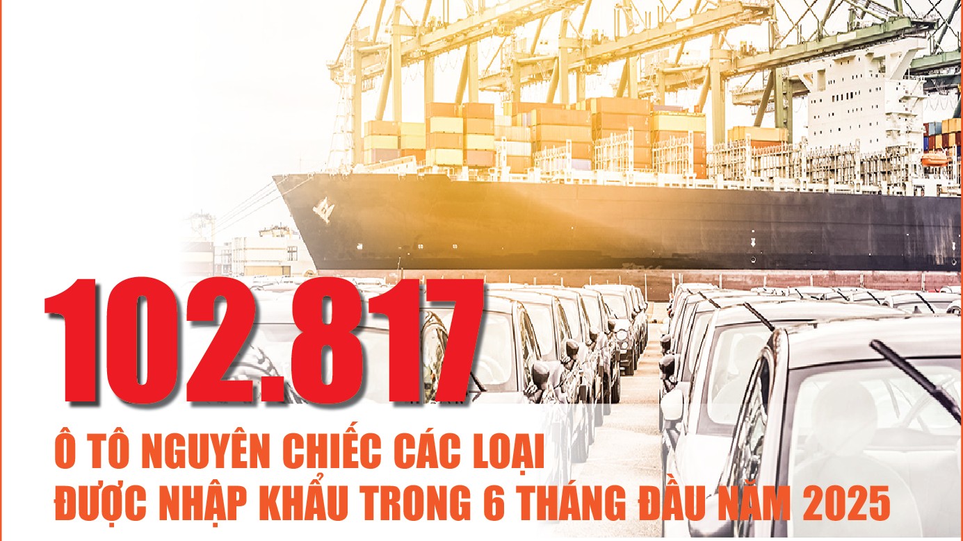 Infographics: 102.817 ô tô nguyên chiếc các loại được nhập khẩu trong 6 tháng đầu năm 2025