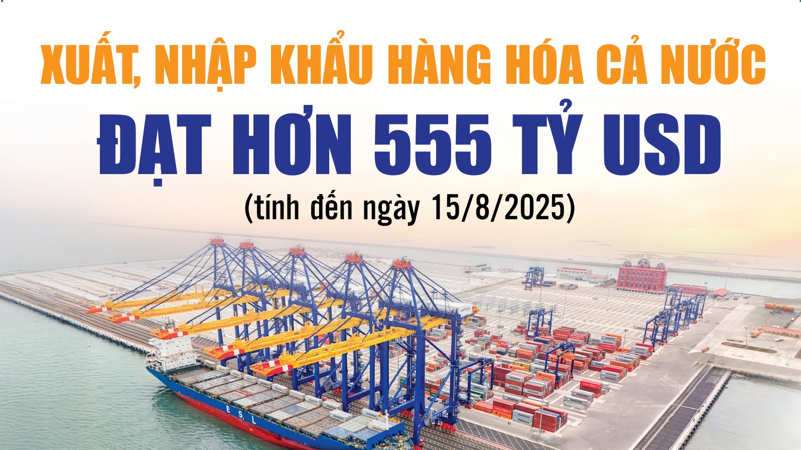 Infographics: Tổng kim ngạch xuất, nhập khẩu hàng hóa cả nước đạt hơn 555 tỷ USD