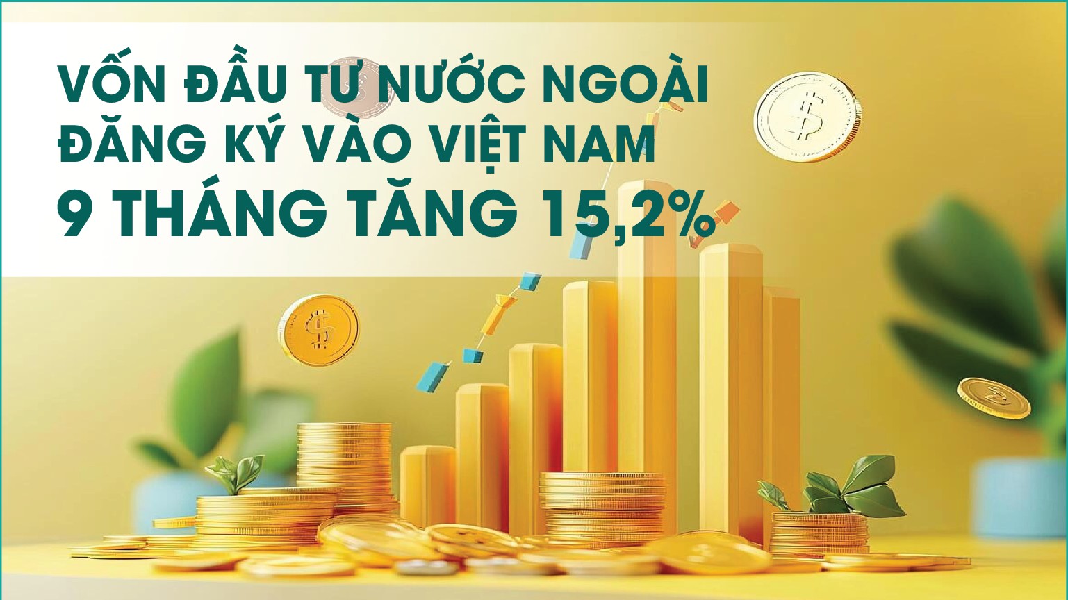 Infographics: 9 tháng năm 2025, tổng vốn đầu tư nước ngoài đăng ký vào Việt Nam đạt 28,54 tỷ USD