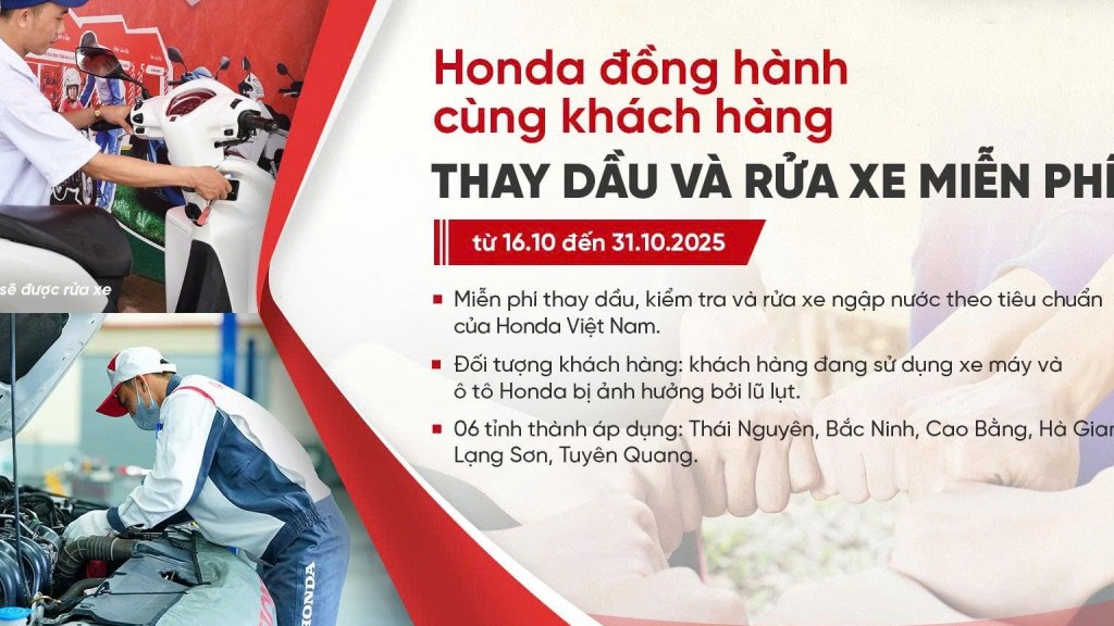 Honda Việt Nam hỗ trợ khách hàng các tỉnh miền Bắc kiểm tra và thay dầu miễn phí xe hư hại do mưa lũ gây ra