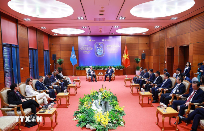 Thủ tướng Phạm Minh Chính gặp Tổng Thư ký Liên hợp quốc António Guterres. (Ảnh: Dương Giang/TTXVN) ttxvn-thu-tuong-pham-minh-chinh-gap-tong-thu-ky-lien-hop-quoc-25-5.jpg