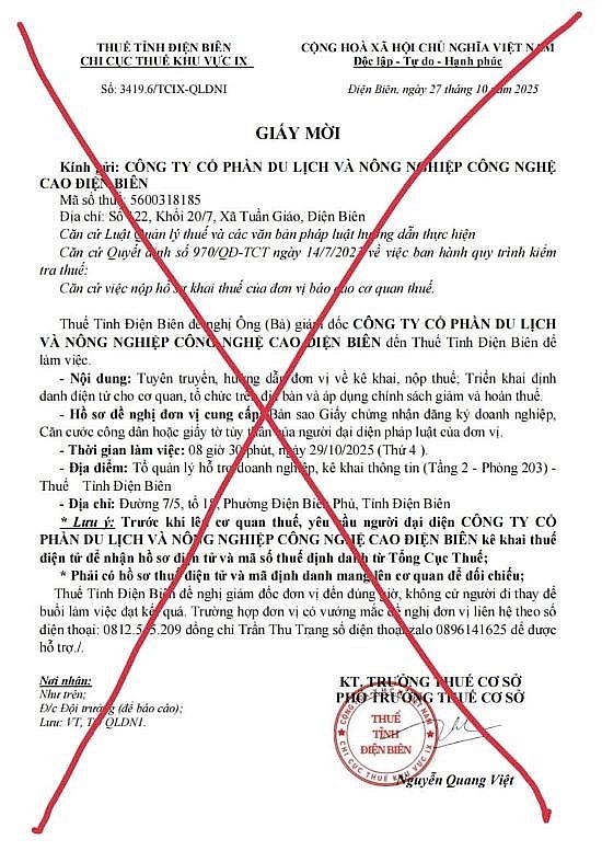Thuế tỉnh Điện Biên cảnh báo tình trạng giả mạo cơ quan, công chức thuế