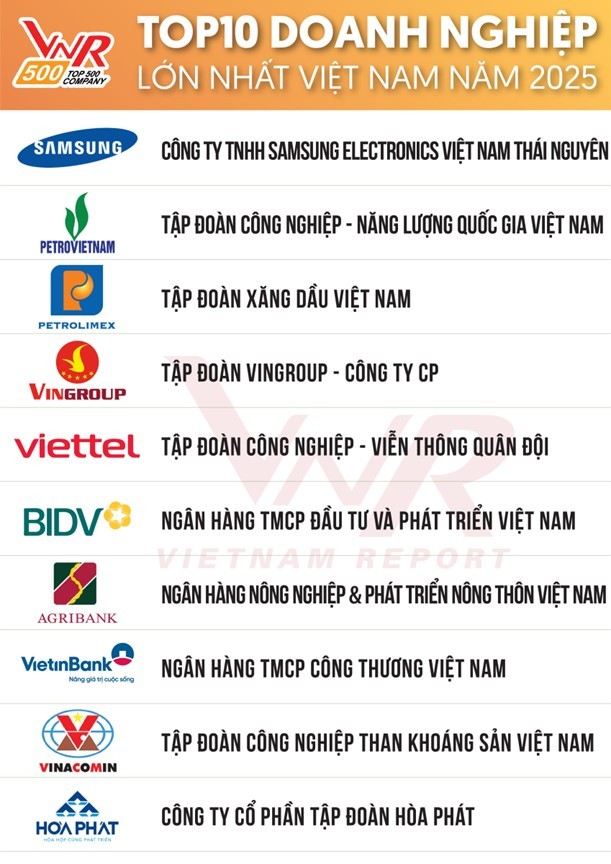 Hòa Phát là doanh nghiệp sản xuất duy nhất lọt TOP 10 Doanh nghiệp lớn nhất Việt Nam