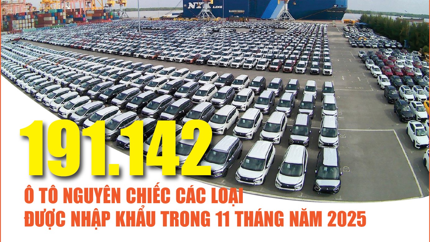 Infographics: 11 tháng năm 2025, nhập khẩu ô tô nguyên chiếc và linh kiện đạt 9,55 tỷ USD
