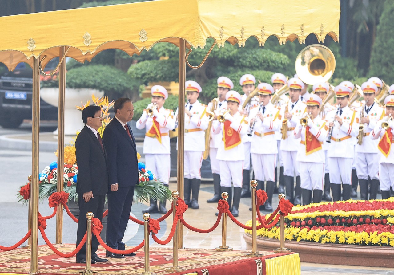 Tổng Bí thư Tô Lâm chủ trì Lễ đón Tổng Bí thư, Chủ tịch nước Lào Thongloun Sisoulith