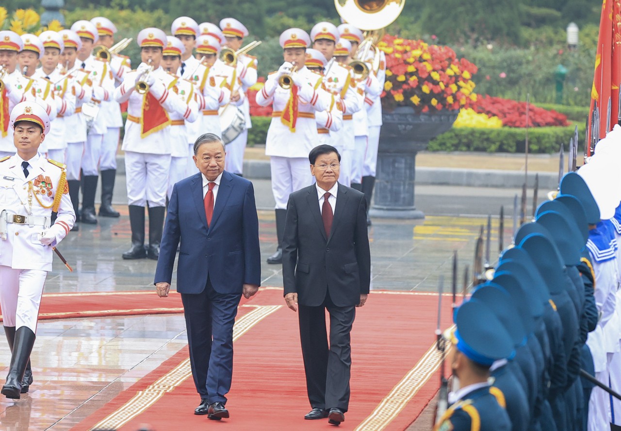 Tổng Bí thư Tô Lâm chủ trì Lễ đón Tổng Bí thư, Chủ tịch nước Lào Thongloun Sisoulith