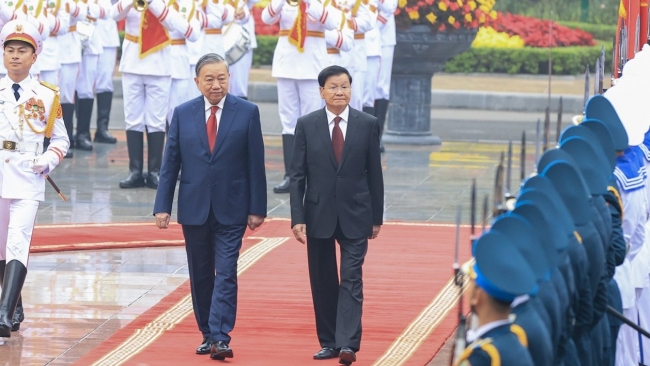 Tổng Bí thư Tô Lâm chủ trì Lễ đón Tổng Bí thư, Chủ tịch nước Lào Thongloun Sisoulith