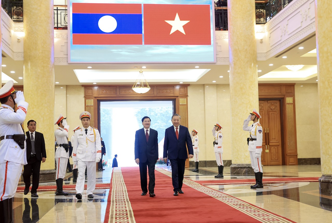 Tổng Bí thư Tô Lâm chủ trì Lễ đón Tổng Bí thư, Chủ tịch nước Lào Thongloun Sisoulith