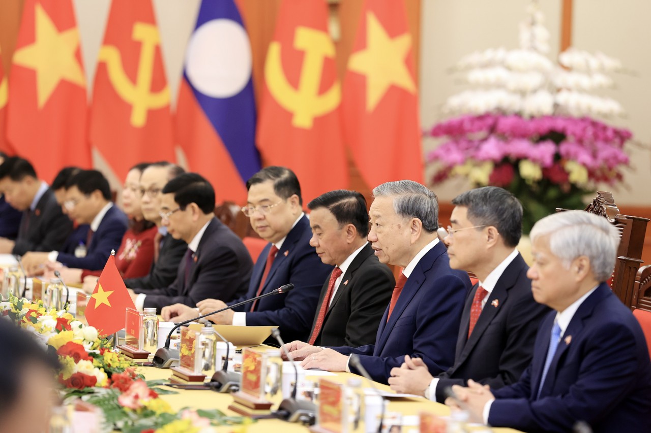 Tổng Bí thư Tô Lâm chủ trì Lễ đón Tổng Bí thư, Chủ tịch nước Lào Thongloun Sisoulith