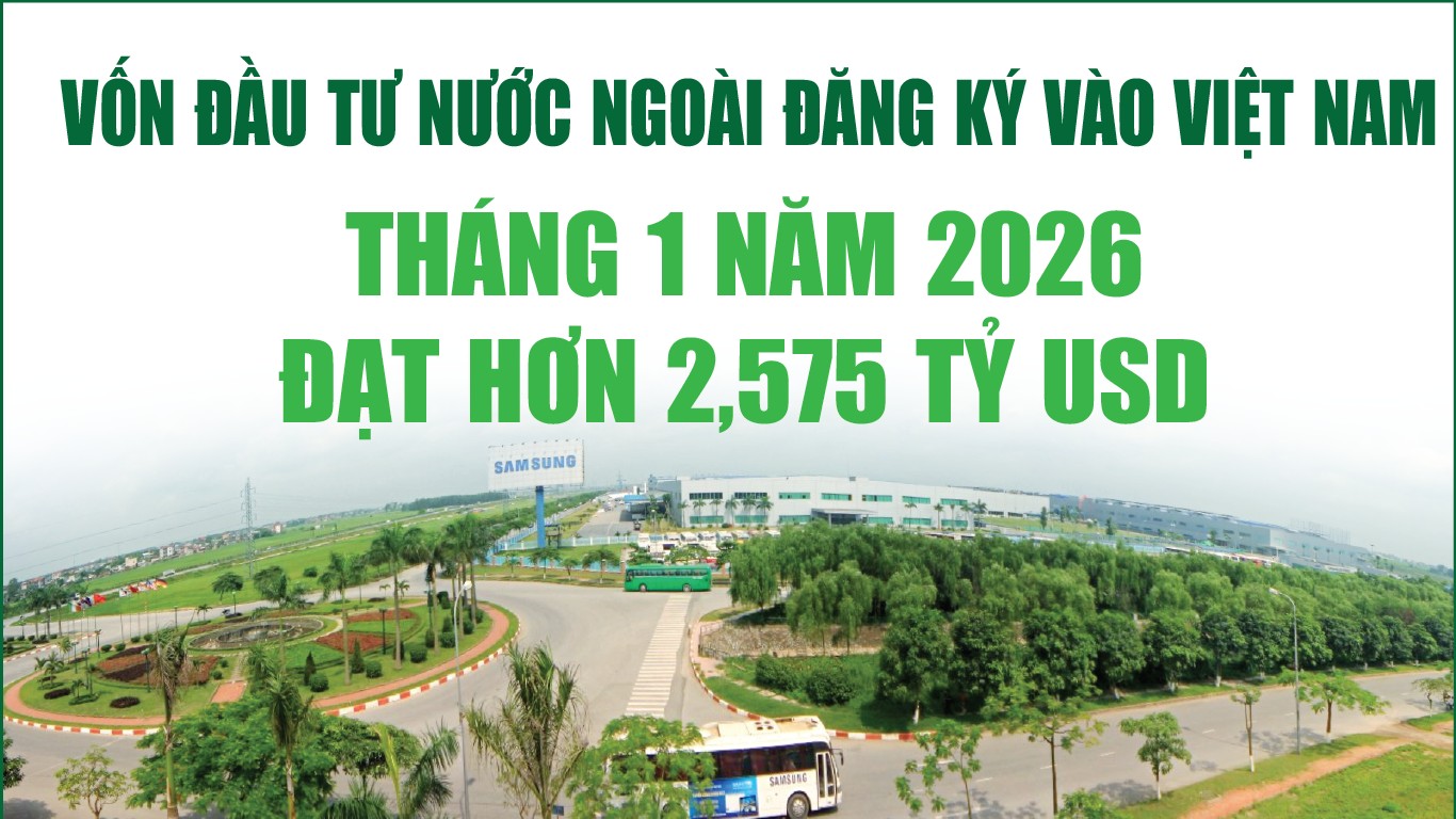 Infographics: Tháng 1/2026, vốn đầu tư nước ngoài đăng ký vào Việt Nam đạt hơn 2,575 tỷ USD